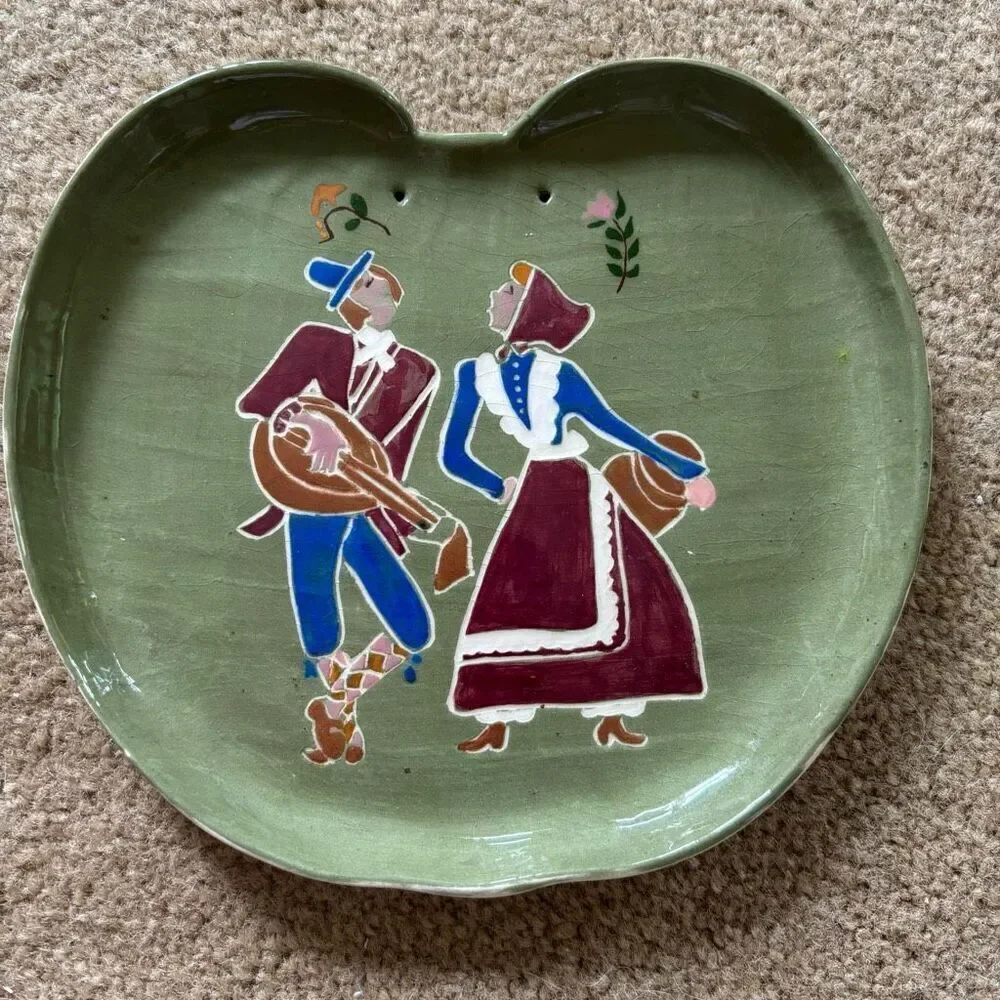 Vintage Hand Painted Ceramic Dish Wallhanging